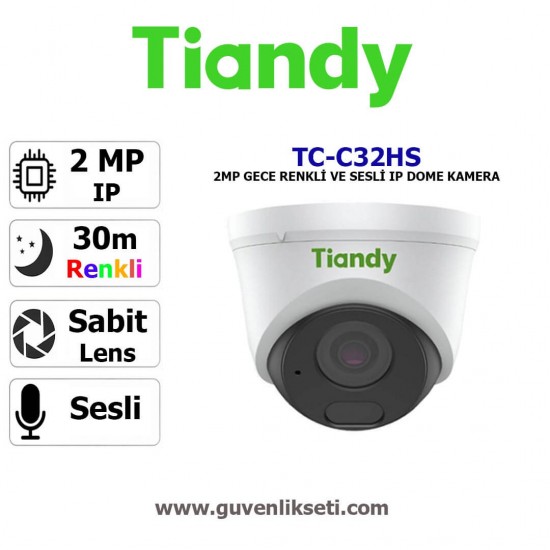 Tiandy TC-C32HS 2mp starlight sesli ip dome güvenlik kamerası